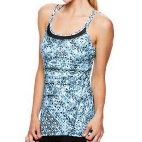 GAIAM Tops - NWT Gaiam Shine Mesh Bra Tank, OM-DRI, Taylor Print, Blue Green & Black, Size M